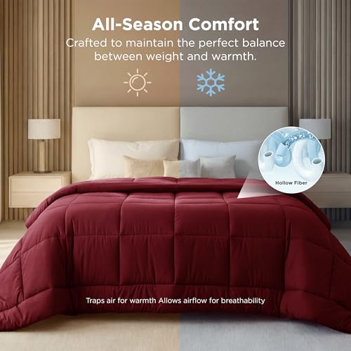 Image of Bedsure Comforter Duvet Insert - Quilted Comforters Oversize Queen Size, All Season Duvet, GentleSoft Down Alternative Bedding Blanket, with 8 Tabs, Gifts for Women /Men,Dark Red, Oversize Queen 98x98
