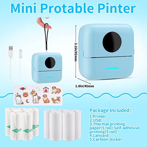 Huijukeji Mini Sticker Printer Pocket Inkless Thermal Printer With 10 Rolls Thermal Paper And Sticker For Ios&Android, Bluetooth Smart Portable Receipt Printer For Photo Journal Notes Memo-Blue #TOP5