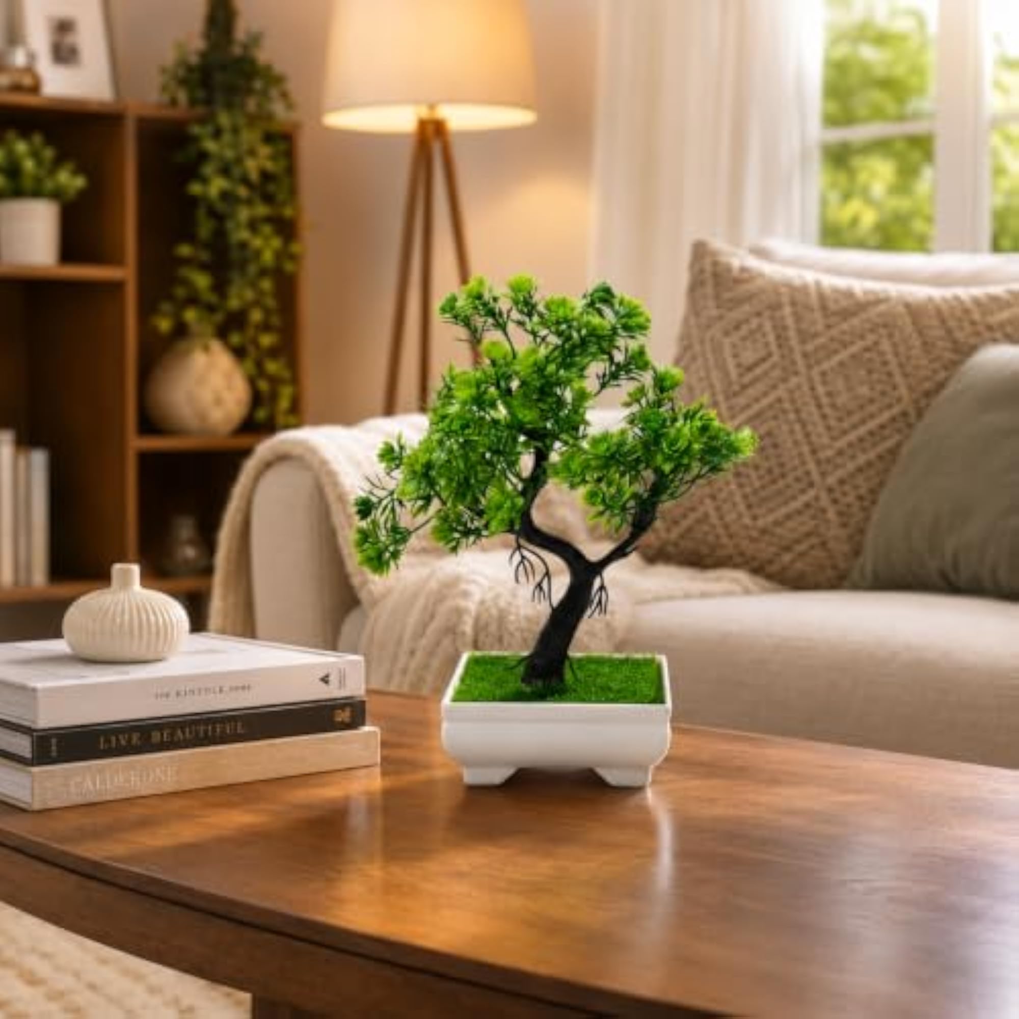 Artificial Bonsai Plant with White Pot, 24 cm