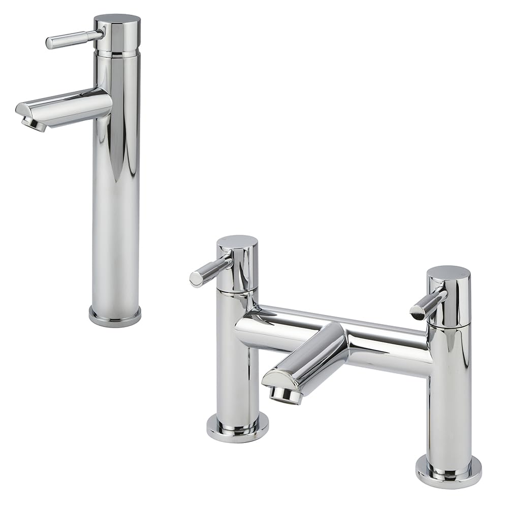 Milano Mirage High Rise Mono Bathroom Basin Mixer Tap Bath Filler Tap - Chrome