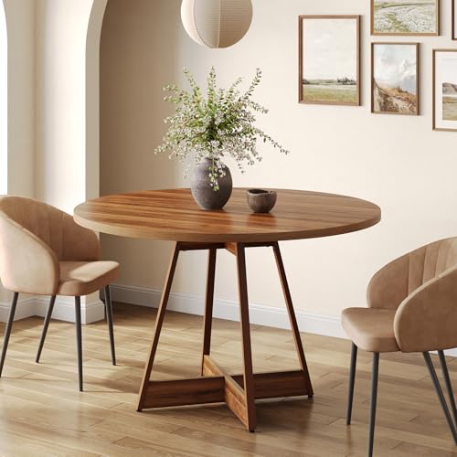 Tribesigns Table à Manger Ronde pour 2-4 Personnes, Table de Cuisine Ronde Style Campagnard pour Salle à Manger, 100 cm Table en Bois avec Socle Robust,...