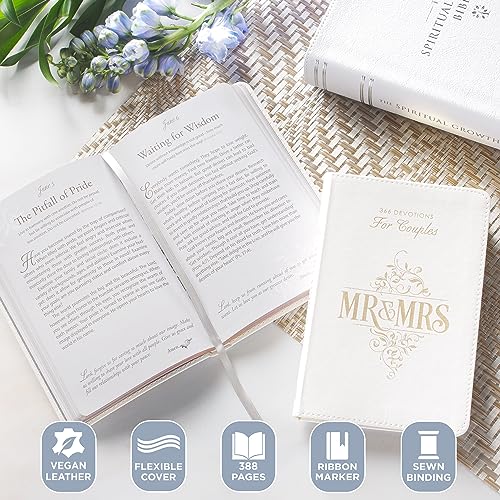 Christian Art Gifts GB221 Mr. And Mrs. 366 Devotions For Couples - White Faux Leather Devotional Gift Book thumb #2