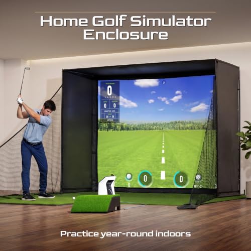 Image of GoSports Golf Simulator Enclosure with Impact Screen and Shank Nets - 10 x 8 ft Golf Sim with HD Impact Screen Kit for at Home Practice