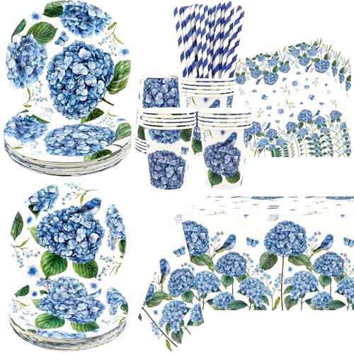 Fournitures de fête hortensia avec assiettes et nappes pour 20 invités