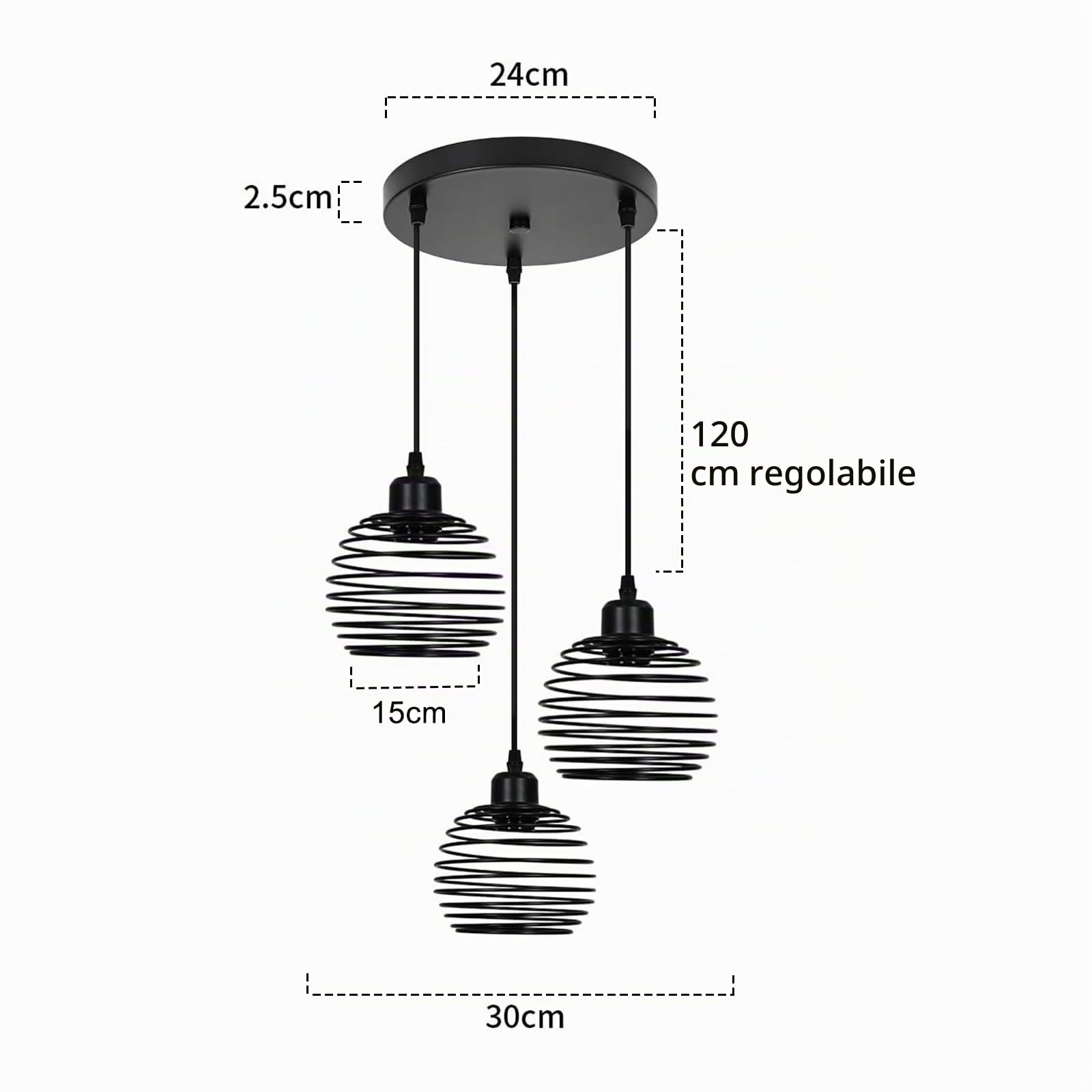 ZMH lampada a sospensione vintage lampadari industriale - Lampadario nero con paralume in metallo lampada da tavolo da pranzo con 3 lampadina E27 illuminazione per salotto