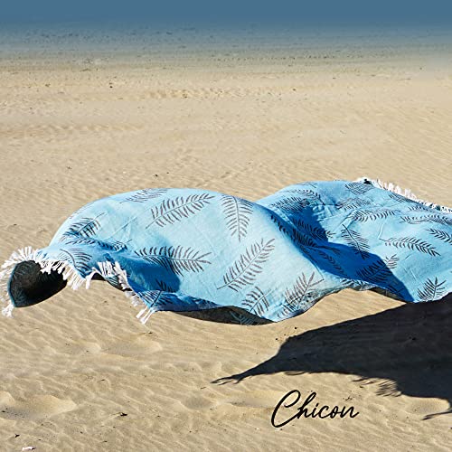 Chicon Premium Turkish Beach Towel Cotton Peshtemal - Stylish Turkish Bath Towels Extra Large Blanket For Beach And Bathroom - Prewashed - 38 X 72 Inch Xl - Palm Leaf Turquoise (1 Unit) #TOP1