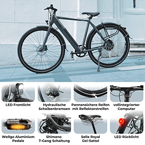 AsVIVA Urban E-Bike BC1-B of BC1-C Pedelec E-bike, 28 inch, grijs, hoogwaardige elektrische fiets met extra sterke accu… - Afbeelding 5