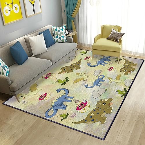 Kyhlten Kinder Teppich Spielteppich Cartoon Dino 100x150 cm, Dinosaurier Jungen Kinderteppich für...