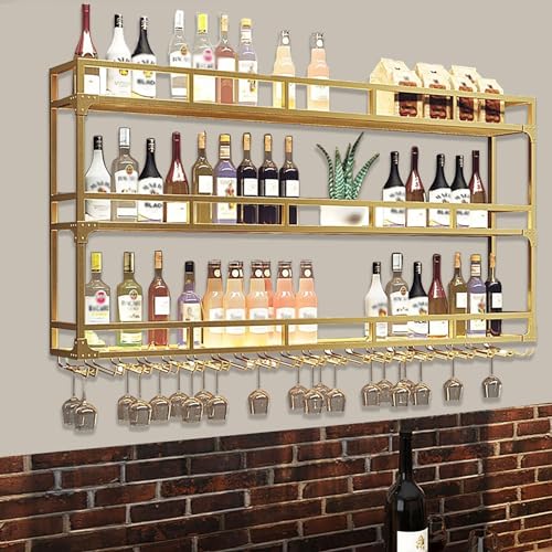 Étagère à vin murale porte-bouteille suspendu à 3 niveaux avec LED