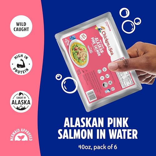 Image of Chicken of the Sea Alaskan Pink Canned Salmon in Water, 40 Ounce Cans, 6-Count - High Protein Skinless & Boneless Wild Caught Salmon - Food Service Size Delicious Wild Salmon for Burgers, Pasta, More