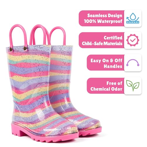 landchief Toddler Rain Boots Kids Waterproof Boots for Boys Girls with Easy-on Handles Outdoor Unisex-Child2