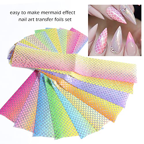 Summer Nail Art Stickers Mermaid Foil Transfer Nail Decals Fish Scale Pattern Diy Manicure Decoration For Women Girls Kids #TOP1