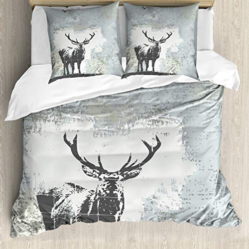 ABAKUHAUS Geweih Bettwäsche Set für Doppelbetten, Hirsch Silhouette...
