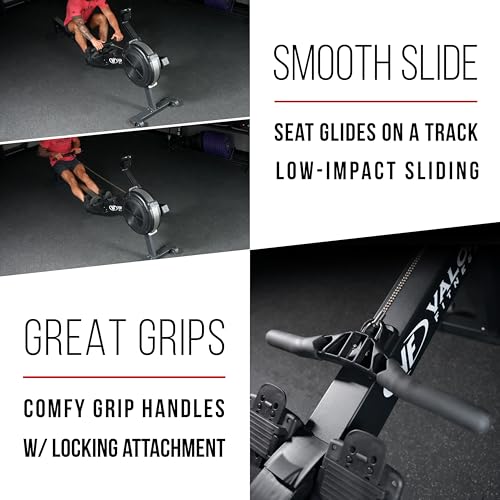 Image of Valor Fitness Air Rowing Machine - Full-Body Cardio Rower with Adjustable Resistance, LED Monitor, Wheels & Compact Foldable Design for Home Gym & High-Intensity Workouts