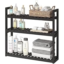 Bathroom Shelf Bamboo Organizer Rack Adjustable 3-Tier Storage Shelf Wall Mounted Storage Rack Over The Toilet Utility Shelves Living Room Kitchen ShelfBlack