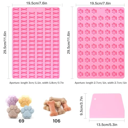 Lnjya 2 Stück Backmatte Hundekekse Mini, Silikon Formen für hundeleckerli, Leckerli Backmatte für Hunde, Silikonmatte Backform mit Spachtel für DIY Hundeleckerlies Kekse Leckerlis Pralinen