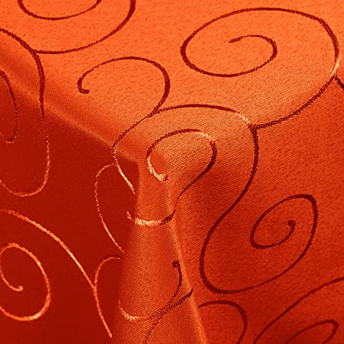 DecoHomeTextil Kringel Tischdecke, Rechteckig 160 x 360 cm Dunkelterra, schwere Qualtität, glänzend, Damast Tafeldecke