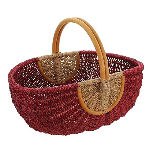 FRANK FLECHTWAREN Einkaufskorb Rot/Natur, toller einkaufsbegleiter, Schönes Geschenk, Praktisch