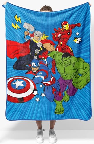 Jay Franco Kids Plush Throw Blanket Soft & Cozy Fleece Throw for Bedroom & Couch Dcor Official Licensed Product Blue - Avengers 40x50 - Travel Blanket