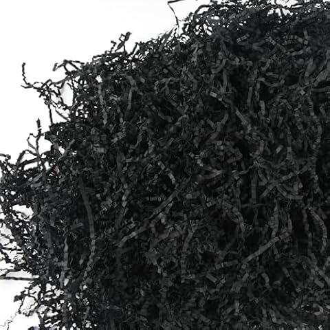 HAIOPS Crinkle Cut Paper 160g Paper Shredded Filler Tissue Raffia Grass Stuffing Crinkle Paper for Gift Box, Black Cover