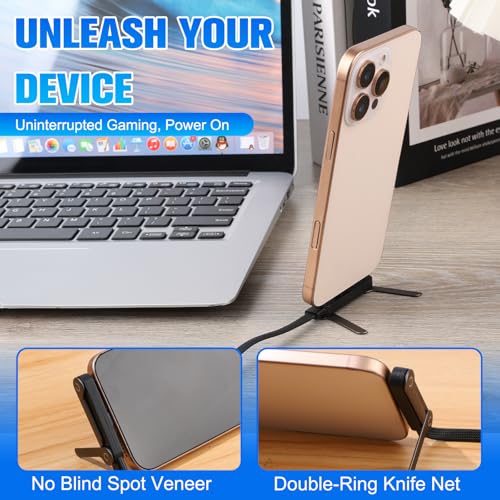 Image of Sideways Phone Charger, 2-in-1 Invisible Holder Charger Cable,Invisible Holder Charger Cable with 360 Adjustable Metal Stand, 240w Fast Charging Cord with Built-in Phone Stand for Smartphones Tablets
