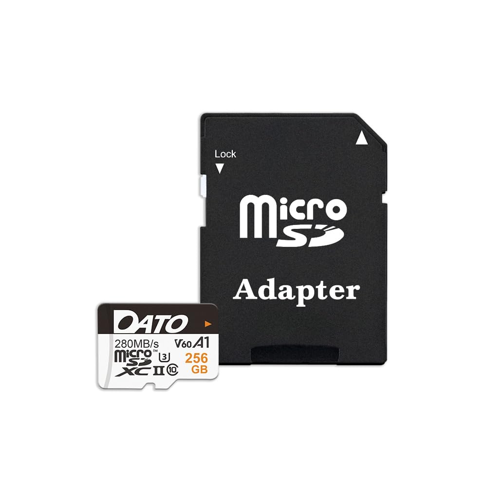 DATO Carte microSD Lightning 256 Go, UHS-II, A1, C10, U3, V60, Full HD, 4K, jusqu'à 280/180 Mo/s - Carte mémoire microSDXC pour téléphones, appareils photo, appareils de jeu portables