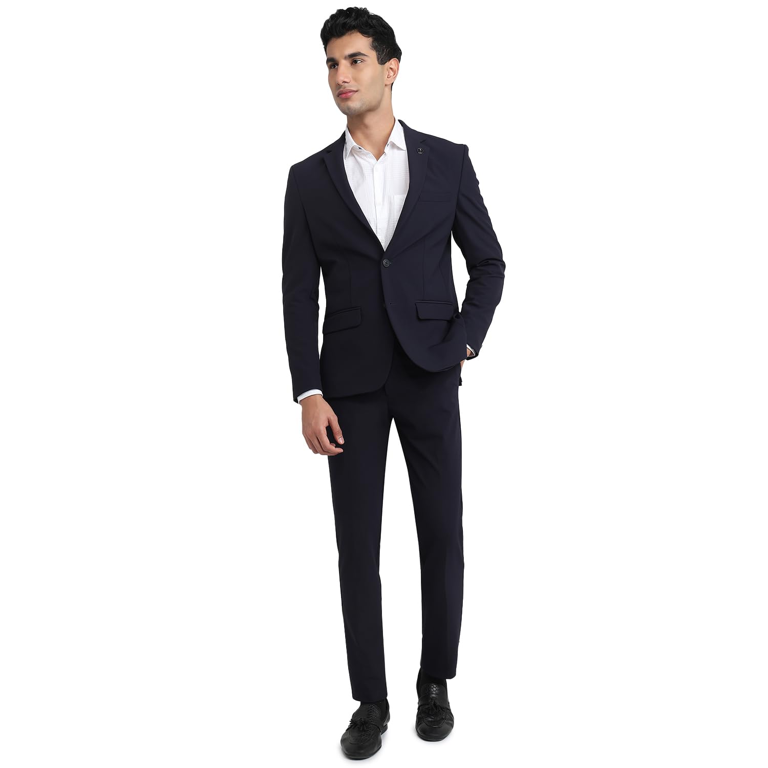park avenue Men Super Slim Fit (Active Fit) Solid Pattern Pure Cotton Notch Lapel Full Sleeve Formal Suit-picture-21