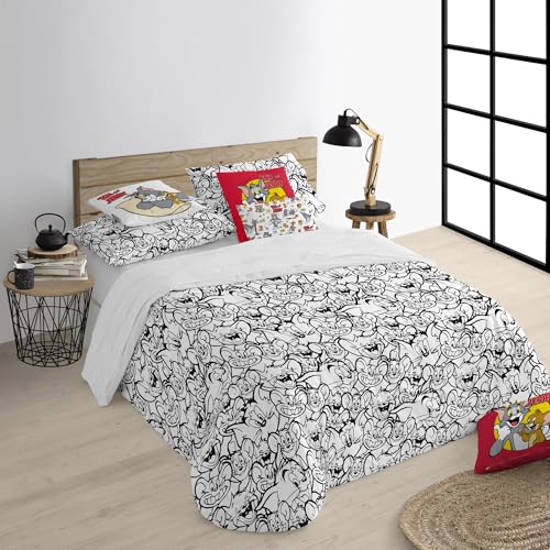 Funda nórdica 100% algodón Modelo Tom & Jerry Black & Withe con botones para cama de 90 4