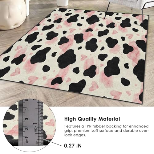 Tapete lavable 5'x7' con diseño de vaca y respaldo antideslizante miniatura 5