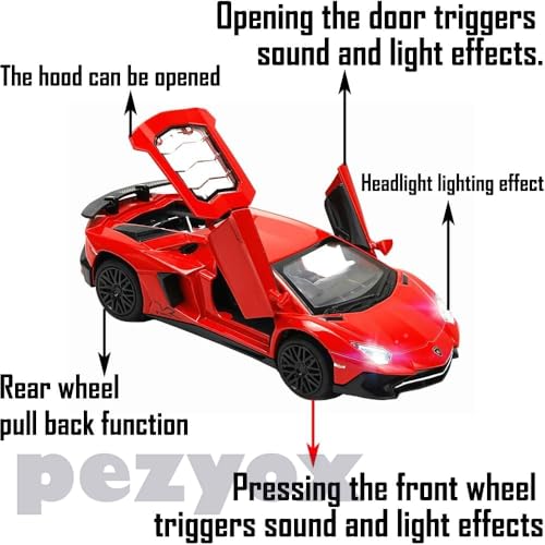 Image of 1:32 Scale Lamborghini LP750 Model Diecast Metal Pullback Toy car with Openable Doors & Light, Music Boys car for Kids Best Toys Gifts Toys for Kids (Red)