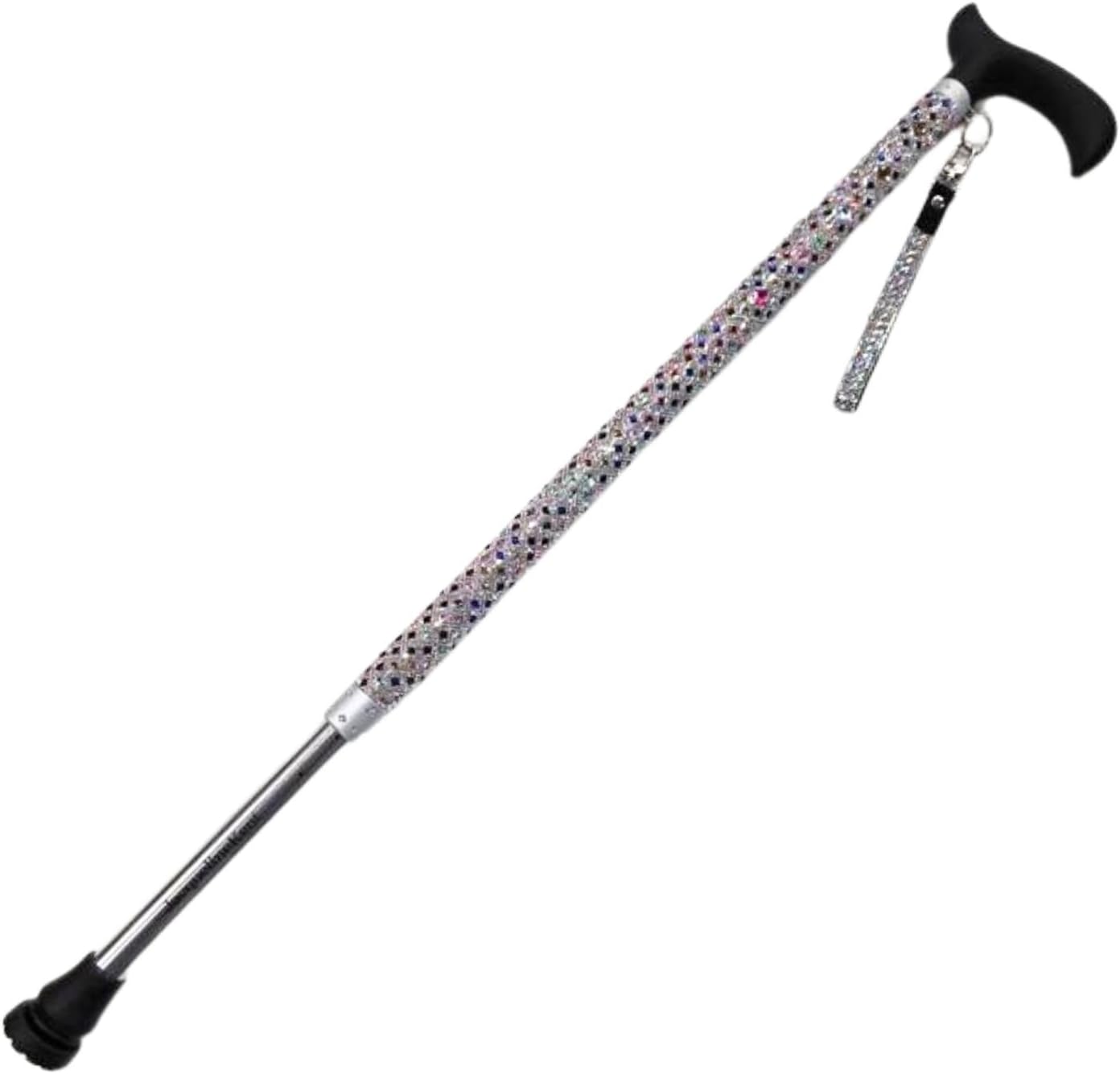 Jacqueline Kent JKC115.MI Aluminum Crystal Embellished Sugar Cane with Black Handle and Coordinating Wrist Band Adjustable 28.5 Inches to 37.5 Inches, Candy Crush Multicolor