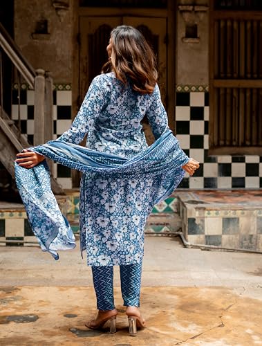 Image of MIRCHI FASHION Pure Cotton Floral Kurta Set for Women with Dupatta & Pant | 3 Piece Straight Fit Ethnic Outfit | Breathable Summer Salwar Suit