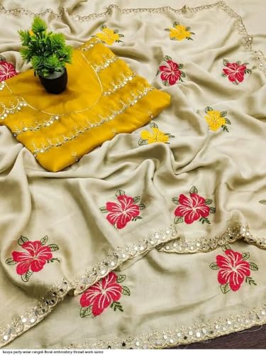 Image of Star Georgette Saree with Sequin Embroidery Work and Embroidered Blouse (Star-104)