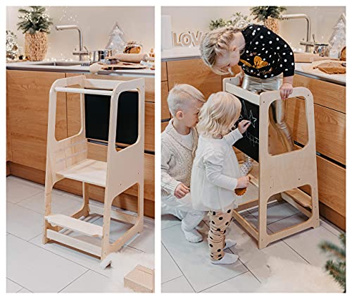 Montessori-Lernturm - Küchenhelfer für Kinder & Kleinkinder - Kinderhocker mit Verstellbarer Treppe für Arbeitsplatte & Tisch - Rausfallschutz - Nachhaltige Produkte Cover