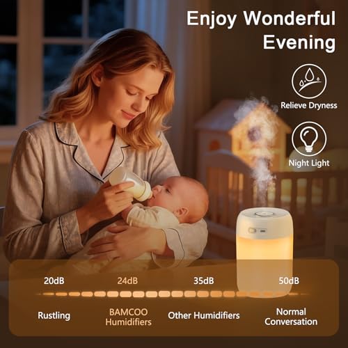Image of Portable Small Humidifier, 650ml Colorful Mini Humidifier for Bedroom, Office Desktop, Baby Room, Plants, Cool Mist Humidifiers(White)