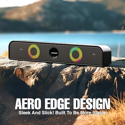Image of Blaupunkt SBA10 Kolors (2025 Launch) 16W Bluetooth Soundbar |Dual Passive Radiators I Dual Ring Lights | Aero Edge Design | USB, AUX, BT, TWS | 8H Playtime | Portable Bluetooth Speaker (Black)