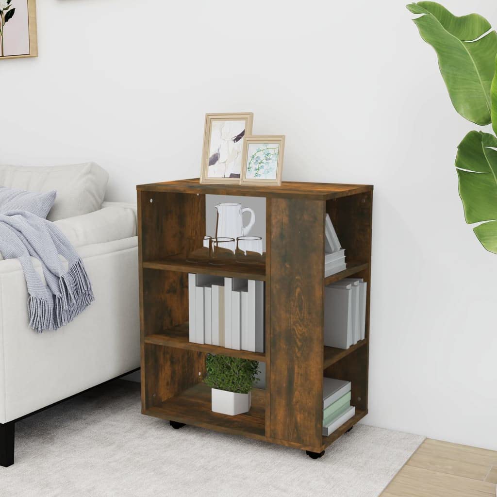 Rollschrank Räuchereiche 60x35x75 cm Holzwerkstoff mit fahrbaren Rollen und rechteckiger Ablageplatte für Büroorganisation und Stauraum