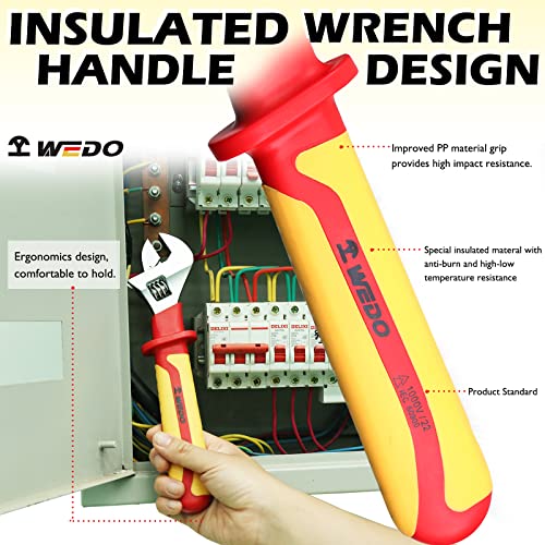 WEDO Insulated Adjustable Wrench 10", VDE 1000V Adjustable Injection Spanner, Electricians Safety Wrench - Image 4