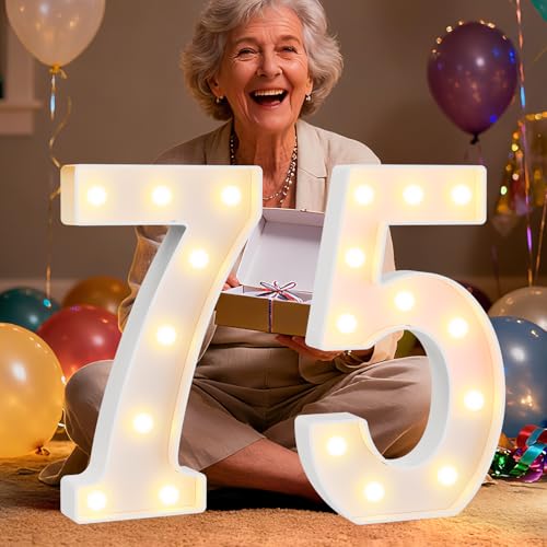 Image of Pooqla 75th Birthday Decorations for Women Men, Large 12.6 in Tall Light Up Numbers for Party Decorations Table Decor, Big Marquee Numbers 75th Birthday Gift for Women Men Wedding Anniversary Decor