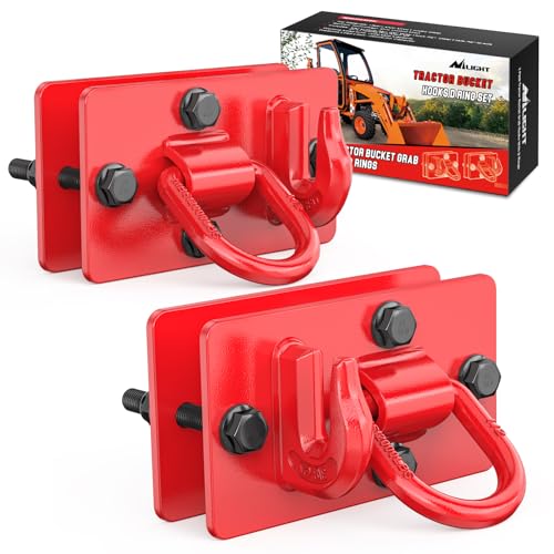 Image of Nilight 2Pcs 8.5 inch x 4.2 inch Heavy-Duty Tractor Bucket Hooks with Tie-Down Ring Max 15,000 lbs Bolt-On Grab Hooks with Back Plates for Trailer, RV, UTV, Truck, Grade 70 Forged Steel Red