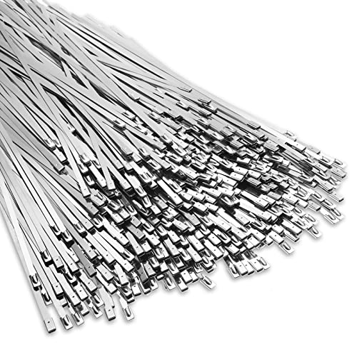 LEIFIDE 500 Pcs Metal Zip Ties 304 Stainless Steel Zip Ties Heavy Duty Self Locking 220 Pound Tensile Strength Cable Suitable for Exhaust Wrapping Fence Outdoor Workshop Canopy(11.8 Inch)