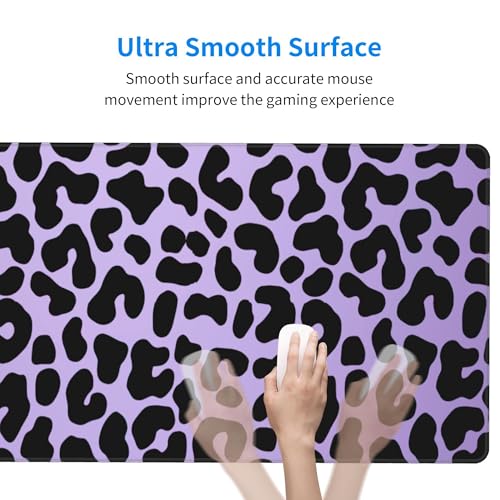 Image of Purple Leopard Print Extended Gaming Mouse Pad, with Stitched Edges Large Mouse Pad Desk Protector, Rubber Base Mousepad Keyboard Mouses Mat for Work Game Office Home- 32 inch X 12 inch Inch