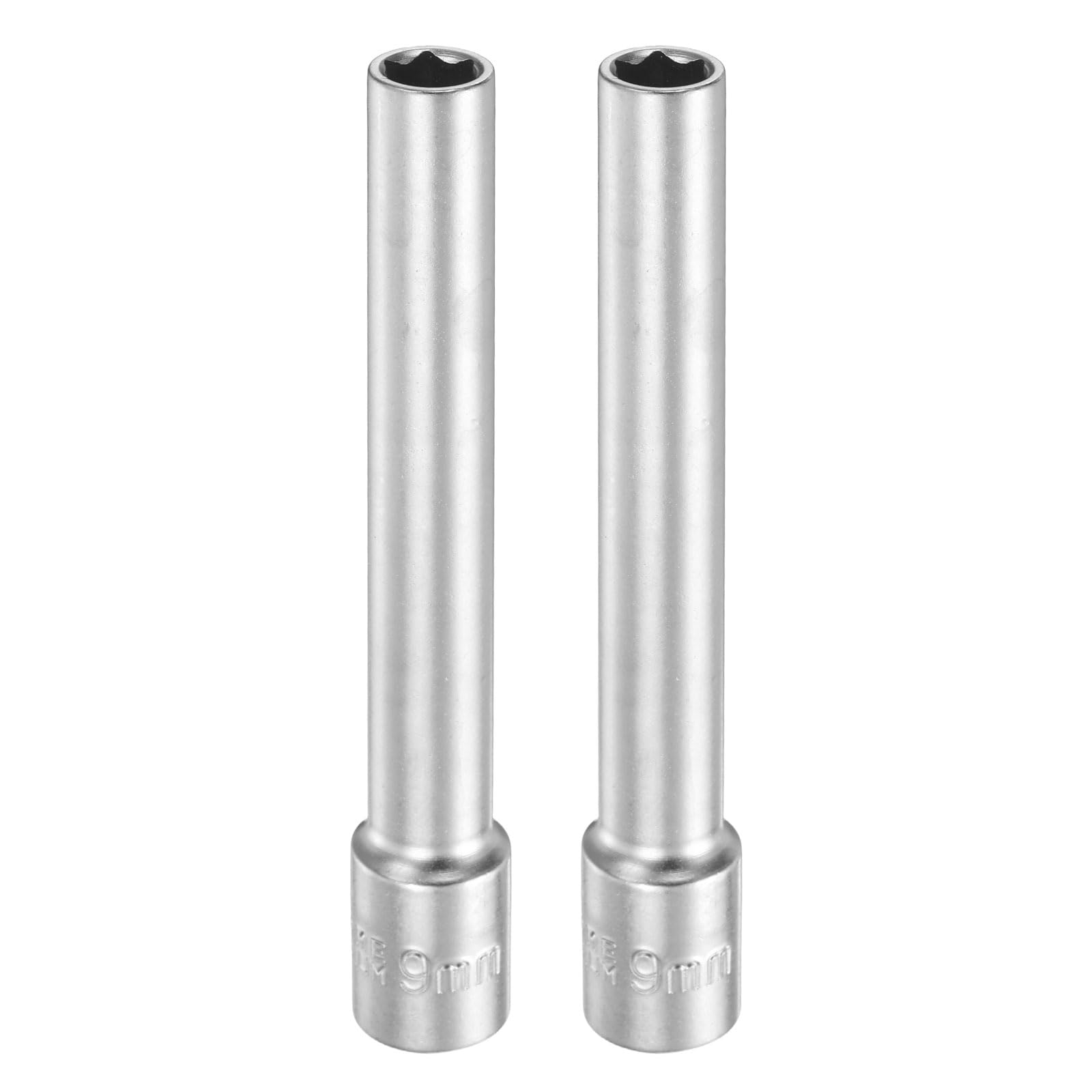 sourcing map 2pcs 6 Points Deep Socket 3/8" Drive 9mm Deep Metric CR-V Steel Polished Nickel Plating Flip Sleeve 120mm / 4.7" Extra Long Socket Tool for Home Auto Nuts Bolts Repair