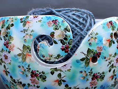 Image of Multi Purpose Wooden Yarn Bowl - Yarn Holder Rosewood - Knitting Bowl Handmade Wooden Yarn Bowl for Knitting and Crochet | Large Knitting Bowl Mother's Day Gift (Sky-Blue)