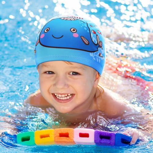 Image of Geyoga 3 Pcs Kids Swim Caps for Boys Girls Age 2-12 Swimming Hat Pool Cap Child Swim Hat for Toddler Youth (Vibrant Style)