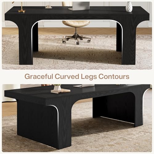 Image of Tribesigns 70.87 inch Executive Office Desk, Large Workspace Computer Desk, Modern Wooden Writing Table Simple Business Furniture with Arched Design for Home Office, Sturdy Room, Black