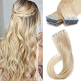 SEGO Tape in Hair Extensions Human Hair 16 Inch Platinum Blonde 20pcs 50g Straight Natural 100% Remy...