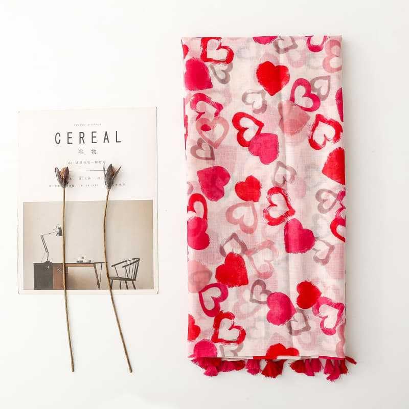 Red Scarf Patterns Heart Printed Festive Scarf for Women Long Scarf for Holiday4