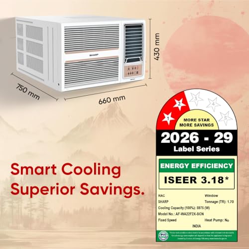 Image of Sharp 2 Ton 2 Star Fixed speed Window AC | 5 years comprehensive warranty | 100% Copper Condensor | Turbo Mode | Auto Restart | Heavy Duty | Cooling at 52C | 2026 Model AF-WA22F2X-SCN