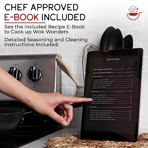 Kuchenmeister-125-Inch-Carbon-Steel-Wok-Pan-with-Lid-Brush-Oil-Strainer-Flat-Bottom-Woks-Stir-Fry-Pans-Nonstick-for-Induction-Electric-Gas-Halogen-Stoves